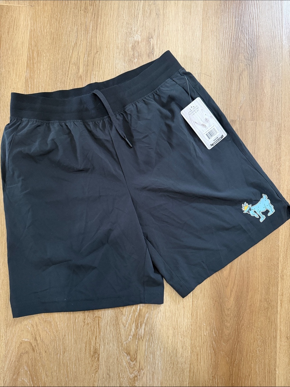 Men's Black Athletic Shorts with Light Blue Dog Patch - Unbranded